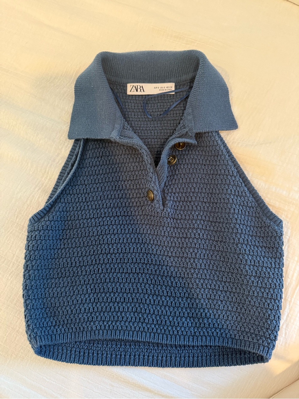 Zara Dusty Blue Knit Polo Vest
